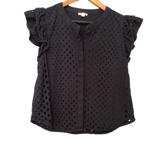 Ultra Pink Eyelet Ruffle Sleeve Blouse – Navy Blue – XL